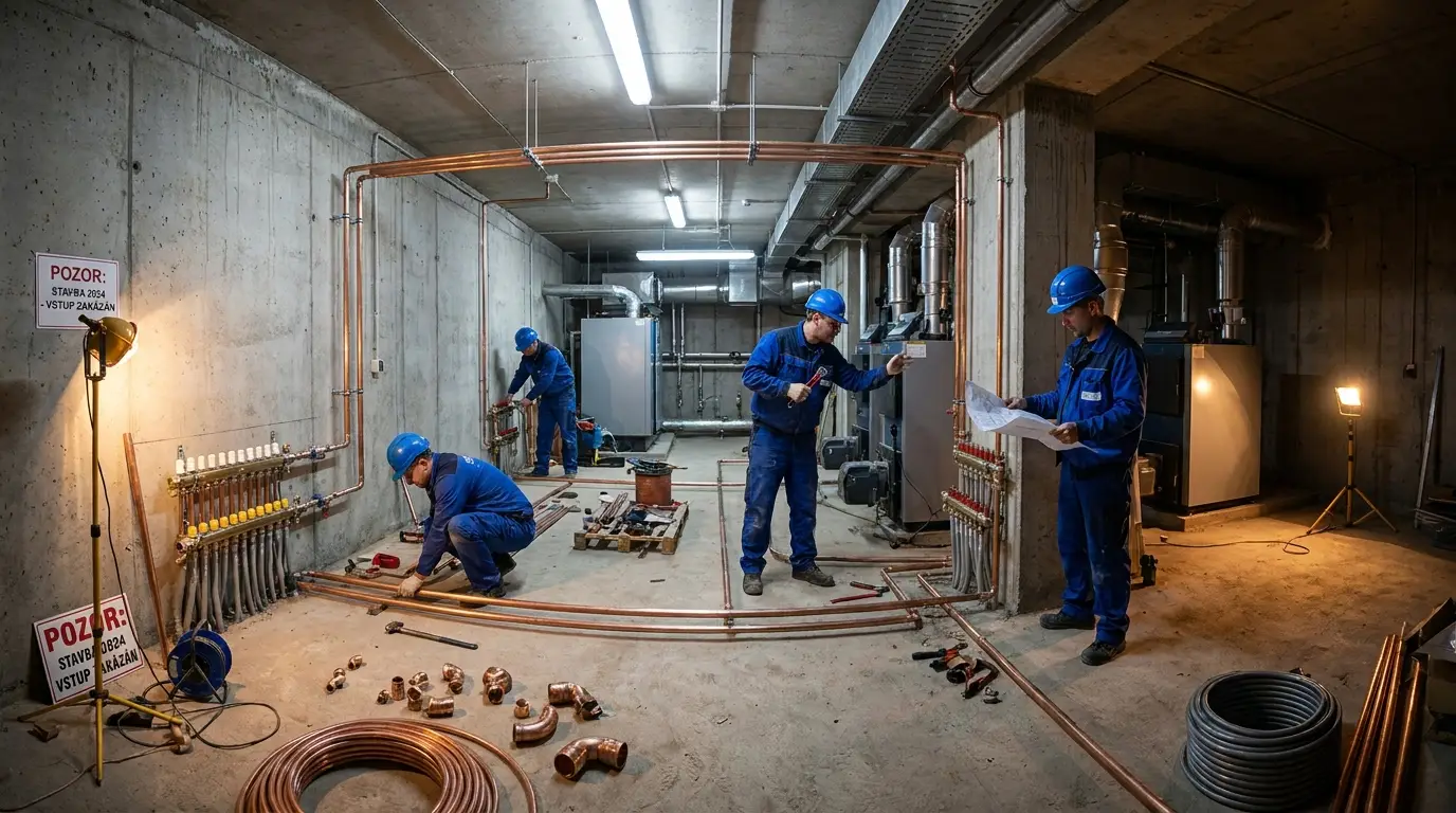 Realizace inženýrských sítí — montáž potrubí HECKL